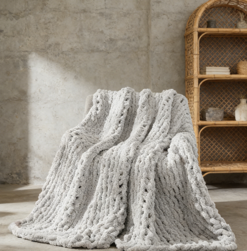 Grey Cable Crochet Chunky Knitted Blanket (Pack of 4)