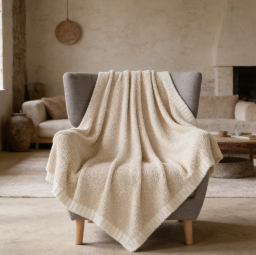 Beige Soft Knitted Throw Blanket (Pack of 3)