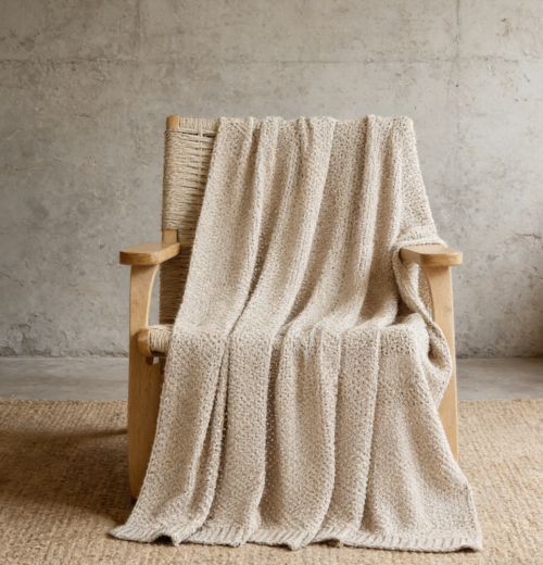 Beige Lightweight Cable Knitted Throw (Pack of 4)