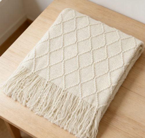 Beige Textured Solid Knitted Throw Blanket (Pack of 3)