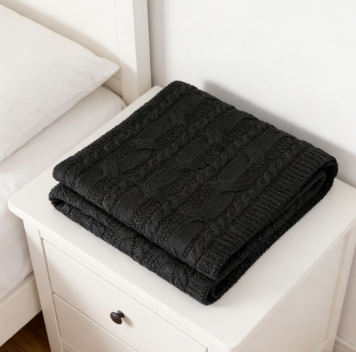 Black Cable Knit Decorative Throw Blanket (Pack of 3)