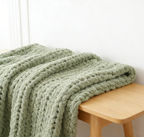 Light Green Cable Knit Crochet Chunky Blanket (Pack of 5)