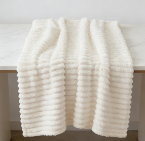 Cream White Striped Knitted Throw Blanket (Pack of 3)