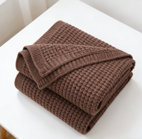 Brown Fisherman Rib Stitch Knitted Throw (Pack of 5)