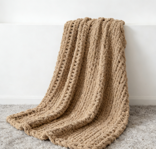Light Brown Handmade Chunky Knitted Blanket (Pack of 5)