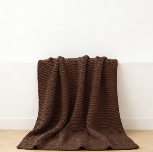 Dark Brown Reversible Garter Knitted Blanket (Pack of 4)