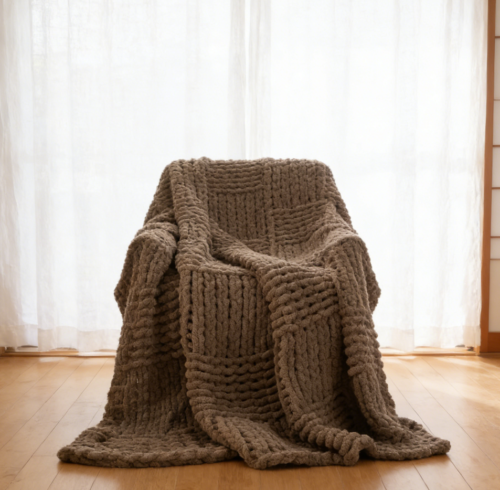 Beige Neutral Chunky Knitted Throw Blanket (Pack of 5)