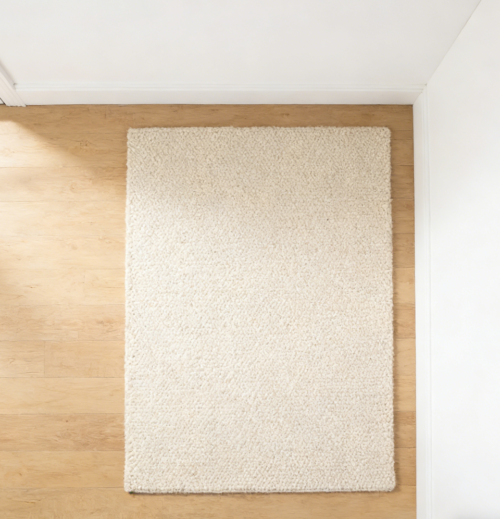 Ivory Handmade Textured Wool Blend Knitted Yarn Rug