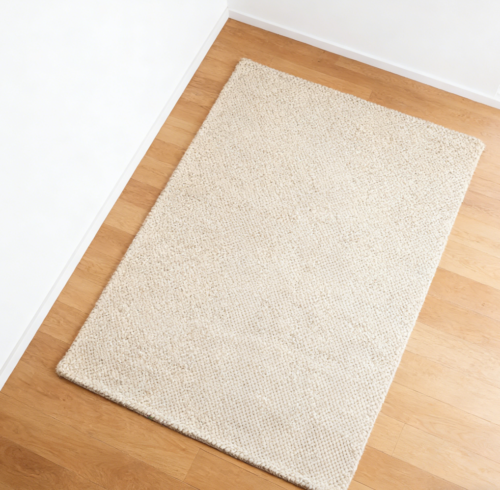 Beige and Ivory Textured Wool Blend Knitted Yarn Rug
