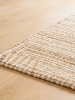 Natural Ivory Chunky Striped Handwoven Knitted Yarn Rug