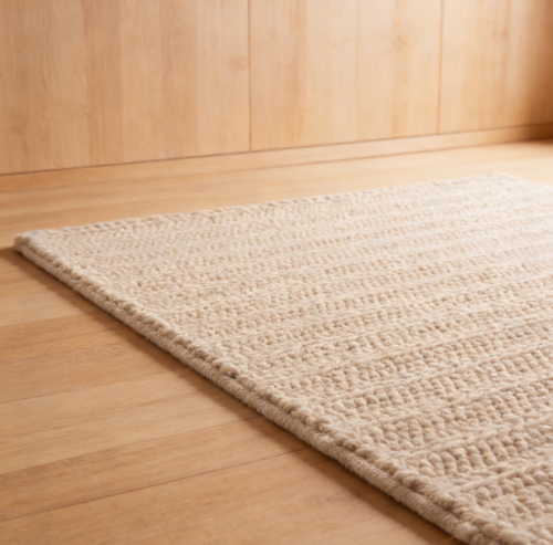 Beige Flat Weave Wool Knitted Yarn Rug