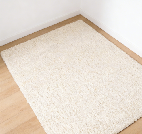 Pure Ivory Solid Shag Knitted Yarn Rug