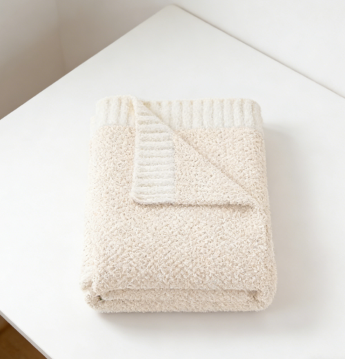 Ivory Reversible Fuzzy Knitted Throw Blanket (Pack of 4)