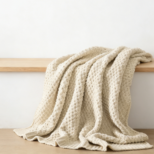 Beige Moss Stitch Chunky Knitted Blanket (Pack of 5)