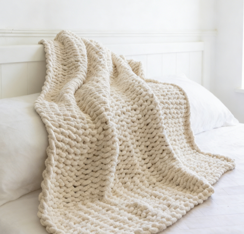 Cream Woven Rope Knot Knitted Blanket (Pack of 5)